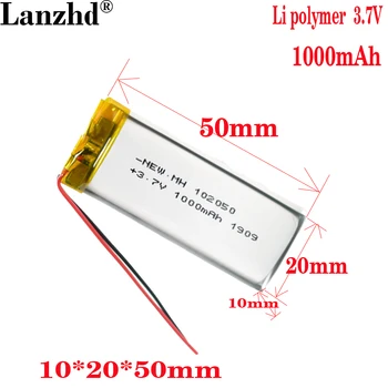 1-10 шт. липоэлементы 3,7 В 102050 Литий-полимерная аккумуляторная батарея емкостью 1000 мАч для беспроводной мыши, ручка для записи со светодиодной подсветкой