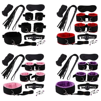 1 комплект Секс-БДСМ Ошейника, наручников, цепи, рабской веревки, бондажа, хлыста, зажима для сосков, Фетишистских игрушек SM для женских пар N7YC