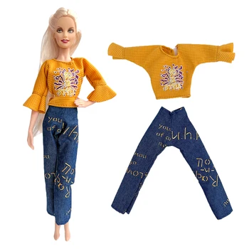 1 комплект модного костюма в стиле принцессы, рубашка + Крутые Длинные джинсы для куклы Барби, 1/6 Аксессуаров, игрушки для кукол, 299H