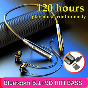 120 часов воспроизведения музыки Беспроводная Bluetooth-гарнитура на шее, мощные басы, Удобные спортивные стереонаушники 9D с микрофоном