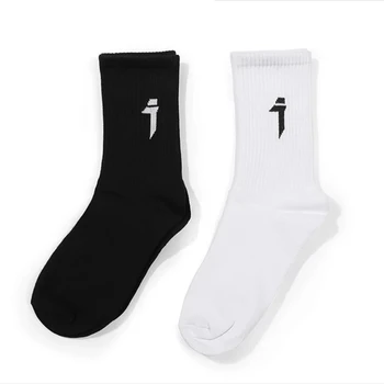 2 пары длинных носков Harajuku, уличная одежда в стиле хип-хоп, носки для скейтборда, повседневные хлопчатобумажные велосипедные носки, черные, белые Женские и мужские носки