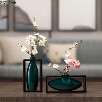 2 шт./компл. китайских классических керамических ваз в квадратной рамке с цветочной вставкой, настольных фарфоровых ваз с засушенными цветами, винтажного домашнего декора