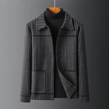 2021 осенне-зимний высококачественный дизайнерский бренд, вязаная куртка с лацканами, мужское шерстяное пальто в клетку, трендовый красивый свитер, кардиган, пальто