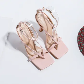 2022 модная женская летняя обувь, сексуальные тонкие босоножки на высоком каблуке с квадратным носком, большие размеры, роскошные туфли-лодочки