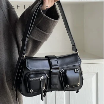 2023 Y2K В стиле панк, крутая женская черная маленькая сумка через плечо, модный дизайн для горячих девушек, Женские сумки из искусственной кожи