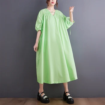 2023 Новое поступление, летнее платье с пышными рукавами в корейском стиле в стиле пэчворк, Шикарное модное платье для девочек, Офисное Женское рабочее платье, Женское повседневное платье