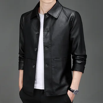 2023 Осенняя мужская модная кожаная куртка Slim Fit, черная куртка из искусственной кожи, мужские куртки с диагональной молнией с ветрозащитными мотоциклетными лацканами, мужские 5Xl