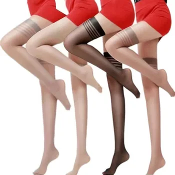 4 пары женских длинных чулок, летние ультратонкие чулки, наполовину черные шелковые носки телесного цвета выше колена