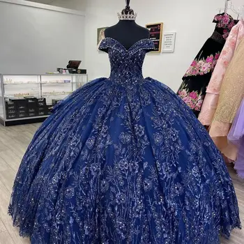 ANGELSBRIDEP Темно-Синее Бальное Платье Quinceanera Платья С Блестящими Пайетками И Бисерными Аппликациями Sweet 15 Dress Princess Vestidos De Baile