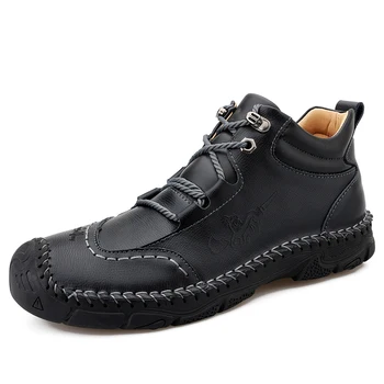 Bota masculina de couro bota masculina de couro quente e confortável com pelo calçado de inverno de alta qualidade no tornozelo