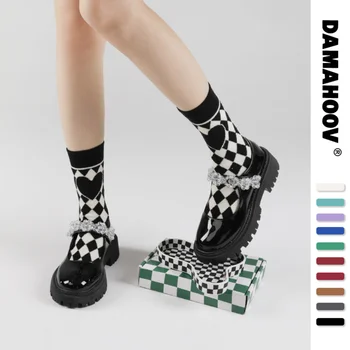 DAMAHOOV Осенне-зимние удобные модные новинки в шахматном порядке, ветровые трендовые носки из чистого хлопка средней длины в стиле пары