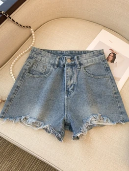 FTLZZ Новые летние джинсовые шорты с широкими штанинами, женские модные джинсовые шорты с карманами и высокой талией, женские повседневные однотонные шорты