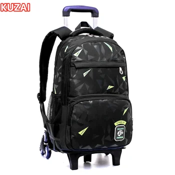 KUZAI Съемная тележка на 6 колесах школьные сумки для мальчиков большой водонепроницаемый школьный рюкзак студенческий рюкзак на колесиках сумка на колесиках