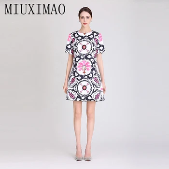 MIUXIMAO 2023 Высококачественное Весенне-летнее Элегантное платье с коротким рукавом, Жаккардовая геометрия с бриллиантами, модное мини-платье для женщин, Vestide