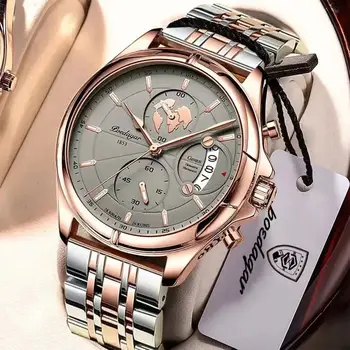 POEDAGAR Топовый люксовый бренд Повседневных мужских часов с хронографом, водонепроницаемой датой, полностью стальные кварцевые мужские часы, деловые Relogio Masculino