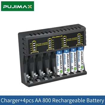PUJIMAX 8-Слотное Зарядное Устройство NiMH/NiCd для Аккумуляторной Батареи AAA/AA + 4шт 800mAh AA Ni-MH Аккумуляторный Комплект Безопасный и надежный
