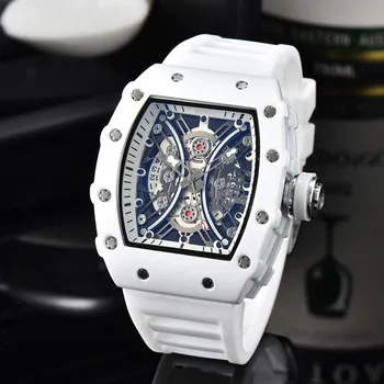 Richard Мужские керамические деловые часы с выдолбленным прозрачным дном, белые часы в механическом стиле, водонепроницаемые кварцевые часы