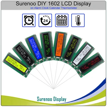Surenoo DIY 1602 162 16X2 16 * 2 Символьный ЖК-модуль, Экранная панель LCM на будильнике, Календарь, термометр