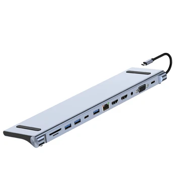 USB C Концентратор 12 В 1 USB C Адаптер С 4K HDMI-Совместимым VGA USB-C Thunderbolt 3 Gigabit Ethernet Аудио SD / TF Для Macbook