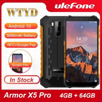Ulefone Armor X5 Pro IP68 Водонепроницаемый 4G Мобильный Телефон 5,5 ' 4 ГБ 64 ГБ Восьмиядерный Android 10 13 МП 5000 мАч Разблокировка Лица Смартфон NFC