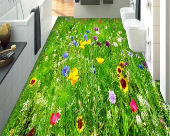beibehang Водонепроницаемые самоклеящиеся 3D обои Fang grass film flowers 3D HD красивая роспись пола декоративный кухонный пол