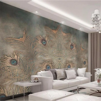 beibehang Индивидуальная большая фреска 3d китайское павлинье перо гостиная отеля спальня ТВ фон обои papel de parede