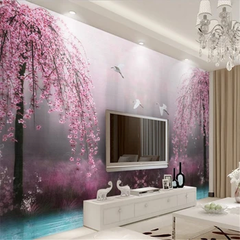 beibehang Персонализированные обои на заказ красивая мечта розовый пейзаж лебединого озера спальня гостиная диван телевизионный фон
