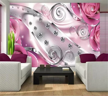 wellyu papel de parede Пользовательские обои 3d большие фрески красивая металлическая линия алмазно-розовый фон для гостиной обои