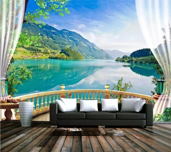 wellyu Обои на заказ papel de parede 3D фотообои лес балкон озеро голубое небо прозрачная вода белые облака река обои