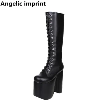 Ангельский отпечаток mori girl/ Женские мотоциклетные ботинки в стиле панк, женские ботинки в стиле лолиты, женские туфли-лодочки на очень высоком тонком каблуке, обувь на платформе 15 см