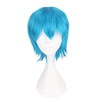 Аниме Короткий небесно-голубой парик для косплея Мужчины Парик для вечеринки на Хэллоуин Высокая температура женщин 30 см синие синтетические волосы косплей Парики + шапочка для парика