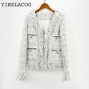 Белый классический твидовый пиджак в клетку женский темперамент весна / осень / зима Классическая куртка