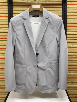 Блейзер Мужское пальто 2023 Весна Лето Однобортный Повседневный пиджак с карманом Мужская мода Однотонные Дикие топы с длинными рукавами