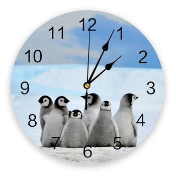 Декоративные Круглые настенные часы с милым пингвином, дизайн с Арабскими цифрами, Не тикающие настенные часы Большого размера Для спален, ванной комнаты