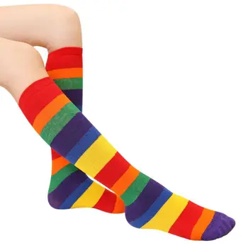 Детские радужные спортивные носки для мальчиков и девочек в красочную полоску до колена средней высоты