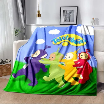Детское одеяло с милыми телепузиками из мультфильмов, флисовое весенне-осеннее клетчатое многофункциональное теплое одеяло для дома, уличный коврик