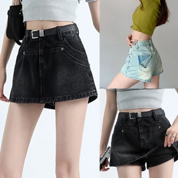 Джинсовая юбка в уличном стиле, джинсовые короткие мини-юбки, короткие брюки с а-образной подкладкой, модная нижняя одежда для школьницы