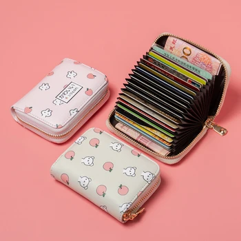 Женская сумка на 18 карточек, повседневная женская сумка для карт из искусственной кожи, короткая сумка Harajuku на молнии большой емкости, милый японский Кавайный модный мультфильм