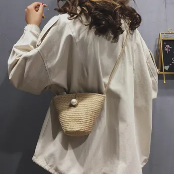 Женская сумка-тоут в форме клецки, вязаная пляжная сумочка, женские чехлы для мобильных телефонов с жемчужной подвеской, спортивная сумка