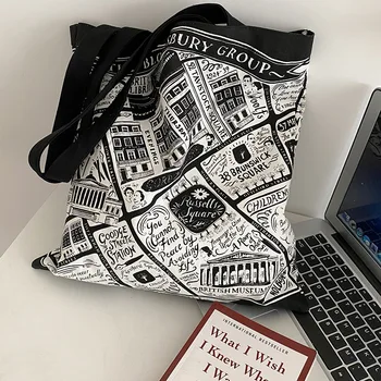 Женская холщовая сумка через плечо, Лондон, Блумсбери, женские сумки для покупок, Хлопчатобумажная ткань, тканевые продуктовые сумки, сумка для книг для девочек