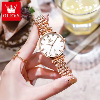 Женские наручные часы OLEVS из нержавеющей стали, женские часы, бренд класса люкс, женские водонепроницаемые Женские аксессуары, Белые часы для женщин 5866