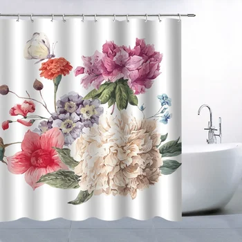 Занавески для душа с бабочкой и цветком, водонепроницаемая полиэфирная ткань, 3D принт, Занавеска для душа в ванной, Занавески для ванной, длинные 180x200 см