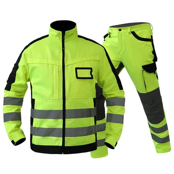 Защитные рабочие костюмы, светоотражающая куртка и брюки с высокой видимостью, комплект для мужчин, спецодежда Hi Vis, рабочая одежда для мужчин, электрика