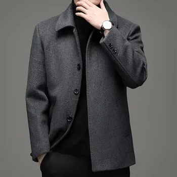 Зимние мужские шерстяные куртки, пальто, модный теплый тренч средней длины из толстого флиса Linner, Повседневное Деловое Шерстяное пальто из смесовой ткани