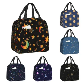Изготовленная на заказ сумка для ланча с Небесной Луной и звездами, женский кулер, Термоизолированные коробки для ланча для учащихся школы
