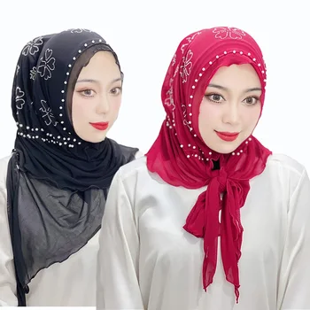 Исламская мода Сплошной Цвет Алмазный Хиджаб Абайя Цветочный Хиджаб Женская Шаль Хиджаб Абайя Турция Джерси Хиджаб Мусульманское Платье Хиджаб
