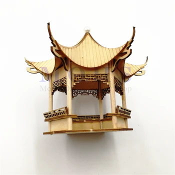 Китайская традиционная масштабная деревянная модель здания Шестиугольный павильон, Архитектурная модель с лазерной резьбой, наборы строительных моделей DIY