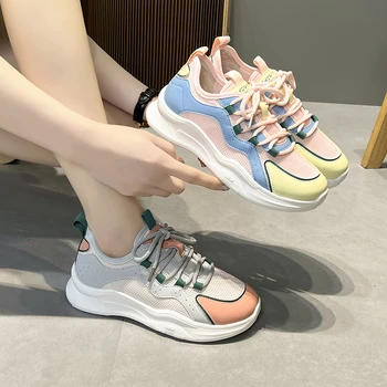 Корейский стиль 2023, Новые кроссовки в тон, женская обувь, повседневная женская обувь на плоской подошве со шнуровкой, женские кроссовки