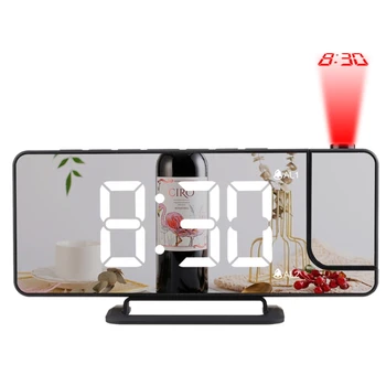 Креативное цифровое проекционное зеркало Будильник с USB-зарядным устройством Светодиодный дисплей Автоматическое Затемнение Повтор Перезаряжаемые смарт-часы для