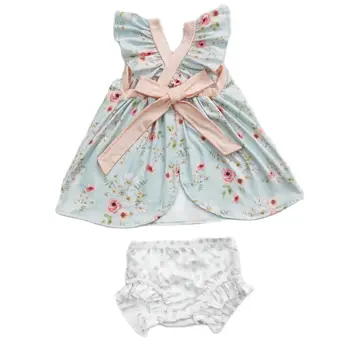 Летние топы с цветочным рисунком для маленьких девочек, Комплекты трусиков для малышей 0-3 лет, Повседневная одежда из 2 предметов, Новое поступление